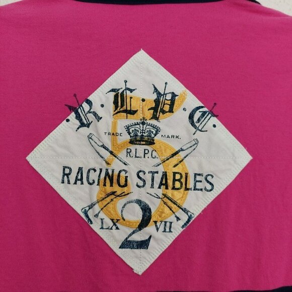 VTG Rare "RALPH LAUREN" Equestrian/Riding Patch Striped Rugby Shirt Girl's Sz L - Picture 4 of 6
